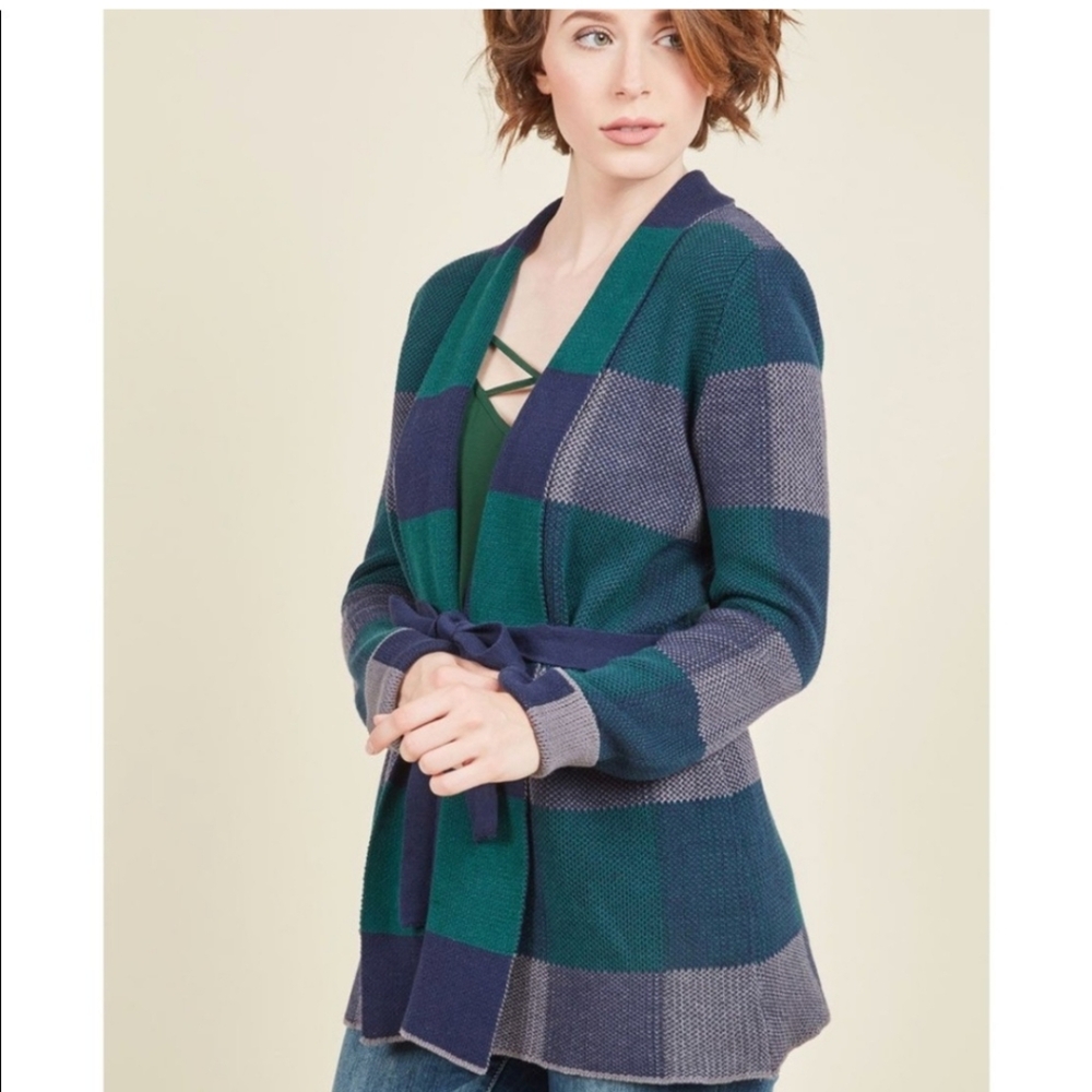 Modcloth Blue and Green Plaid Cardigan
